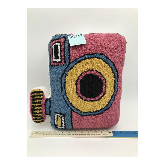 Camera Shaped Punch Needle Decorative Throw Pillow 14x15 Textured Colorful NWT - Picture 8 of 9